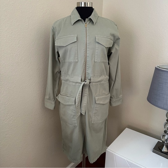 J.CREW Cinched Waist Utility Midi Dress Iced Pine Sage Green Stretch Chino Sz 8 - Picture 3 of 16